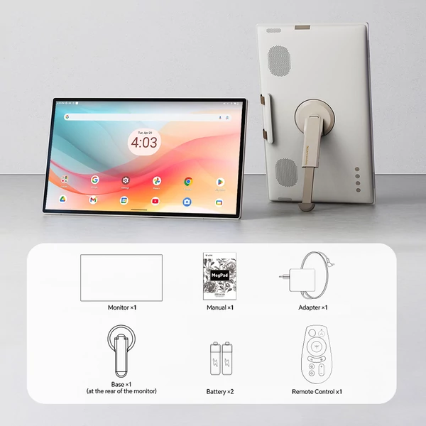 KTC A25Q5 hordozható érintőképernyős monitor, 24,5", Android 14, 8/128GB, Google EDLA, 1080P IPS, 8MP kamera, 8 óra akku, forgatható állvány