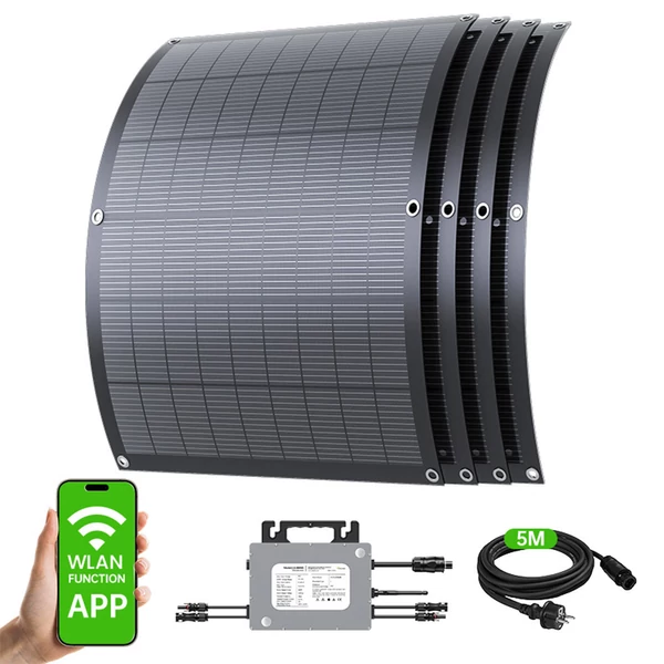 LIONSHEE LS-PV800Mi 800W hajlékony napelem szett (4×200W) 800W mikroinverterrel, 23,5% hatásfok, IP67, 5 m AC kábel, Plug&Play erkélyre és lakókocsiba