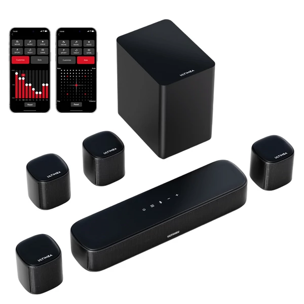 Ultimea Aura A40 7.1 csatornás soundbar szett mélynyomóval, appvezérlés, 10 sávos EQ, 121 előbeállítás, Bluetooth 5.3, 330W csúcsteljesítmény