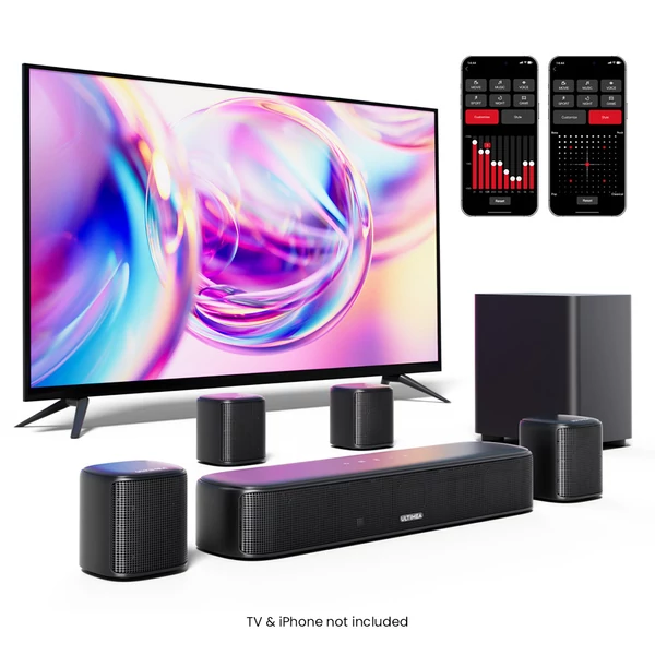Ultimea Aura A40 7.1 csatornás soundbar szett mélynyomóval, appvezérlés, 10 sávos EQ, 121 előbeállítás, Bluetooth 5.3, 330W csúcsteljesítmény