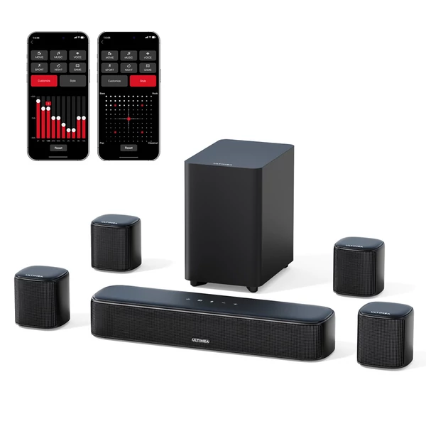 Ultimea Aura A40 7.1 csatornás soundbar szett mélynyomóval, appvezérlés, 10 sávos EQ, 121 előbeállítás, Bluetooth 5.3, 330W csúcsteljesítmény