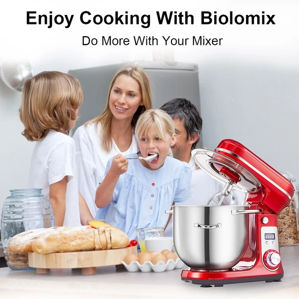 BioloMix 6L álló robotgép rozsdamentes acél keverőtállal – 6 sebesség, habverő, dagasztó, turmix, kenyér- és süteménykészítéshez