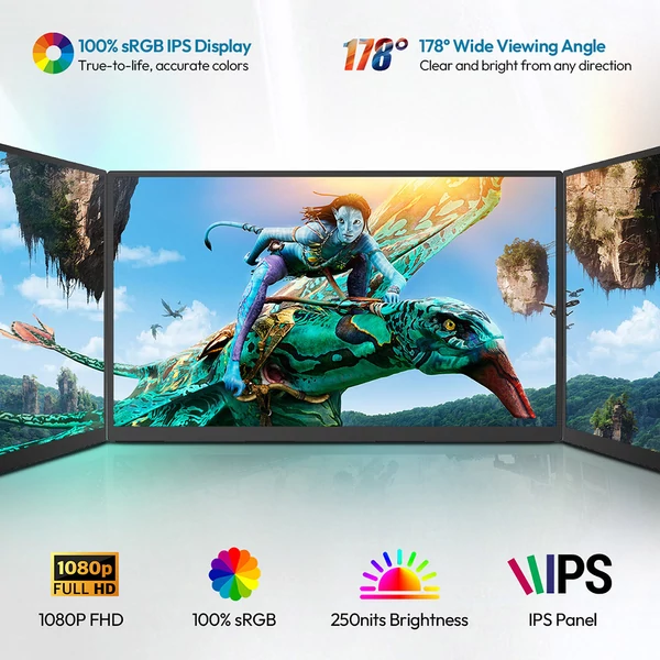 MESWAO S238 23,8" hordozható monitor – 1080P FHD IPS, 120Hz, 100% sRGB, beépített hangszóró, Type-C/HDMI, VESA