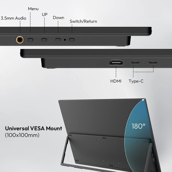 MESWAO S238 23,8" hordozható monitor – 1080P FHD IPS, 120Hz, 100% sRGB, beépített hangszóró, Type-C/HDMI, VESA