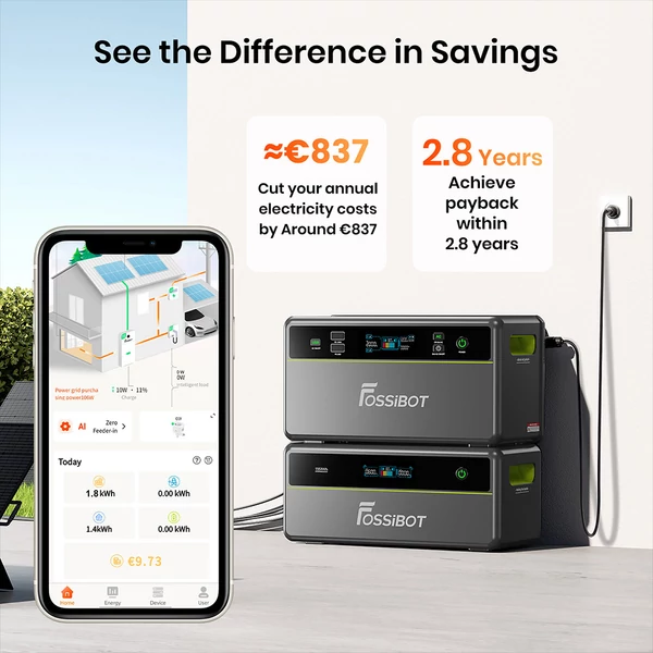 FOSSiBOT FBP1200 hordozható erőmű 1958Wh LiFePO4, bővíthető 9790Wh-ig, 1200W kimenet, AI energiamenedzsment, IP65