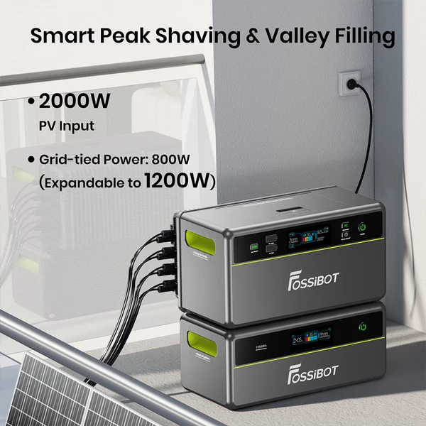 FOSSiBOT FBP1200 hordozható erőmű 1958Wh LiFePO4, bővíthető 9790Wh-ig, 1200W kimenet, AI energiamenedzsment, IP65