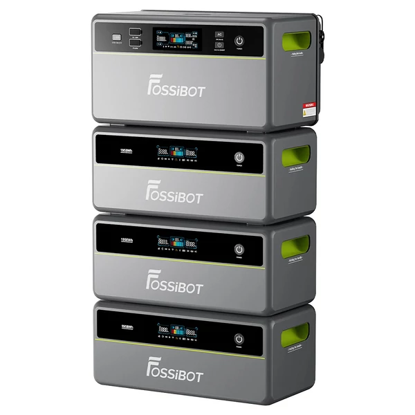 FOSSiBOT FBP1200 hordozható erőmű 1958Wh LiFePO4, bővíthető 9790Wh-ig, 1200W kimenet, AI energiamenedzsment, IP65