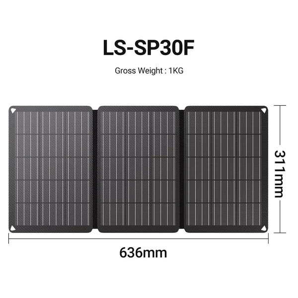 LIONSHEE LS-SP30F 30W összecsukható napelem panel – 23% hatásfok, IP67 vízálló, USB és Type‑C kimenet, 3 részes ETFE monokristályos solar töltő