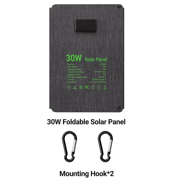 LIONSHEE LS-SP30F 30W összecsukható napelem panel – 23% hatásfok, IP67 vízálló, USB és Type‑C kimenet, 3 részes ETFE monokristályos solar töltő