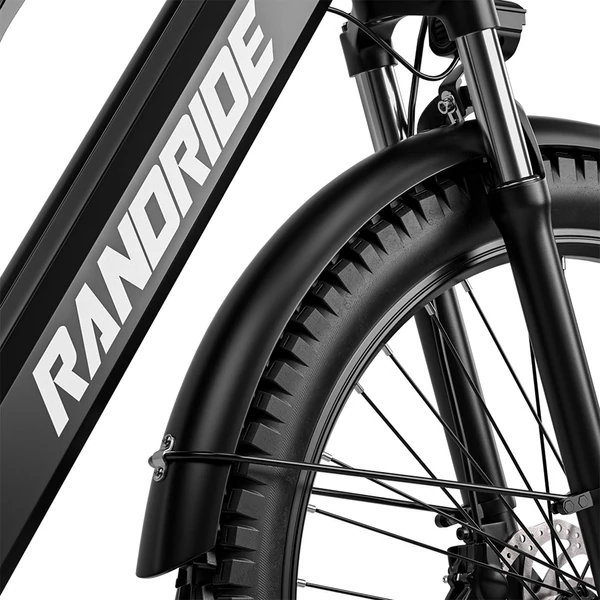 RANDRIDE YG90B elektromos kerékpár 1000W, 45 km/h, 48V 17Ah kivehető akkumulátor, 80–90 km hatótáv, Shimano 21, hidraulikus fék, fekete-piros