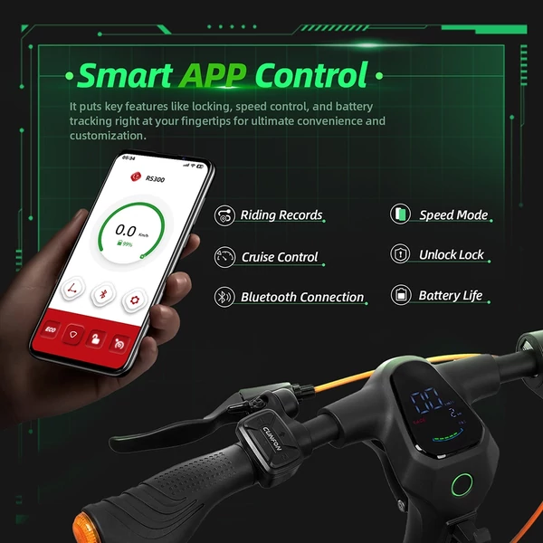 CUNFON RS300 elektromos roller 500 W motorral, 36 V 10,4 Ah akkumulátorral, 10" kerekekkel, 30 km/h max., 40 km hatótáv, dobfék + e-fék, appvezérlés