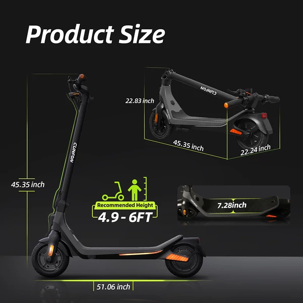 CUNFON RS300 elektromos roller 500 W motorral, 36 V 10,4 Ah akkumulátorral, 10" kerekekkel, 30 km/h max., 40 km hatótáv, dobfék + e-fék, appvezérlés
