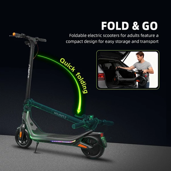 CUNFON RS300 elektromos roller 500 W motorral, 36 V 10,4 Ah akkumulátorral, 10" kerekekkel, 30 km/h max., 40 km hatótáv, dobfék + e-fék, appvezérlés