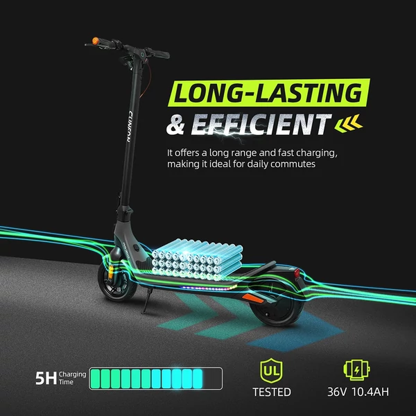CUNFON RS300 elektromos roller 500 W motorral, 36 V 10,4 Ah akkumulátorral, 10" kerekekkel, 30 km/h max., 40 km hatótáv, dobfék + e-fék, appvezérlés