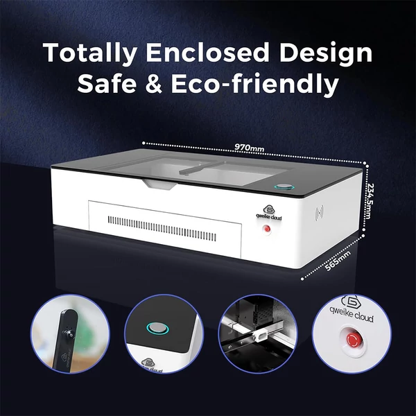 Gweike Cloud Pro 55W CO₂ lézergravírozó forgatóhengerrel, autofókusszal, 600 mm/s, 0,025 mm pontosság, 510×300 mm munkatér (fa/fém/akril/bőr)
