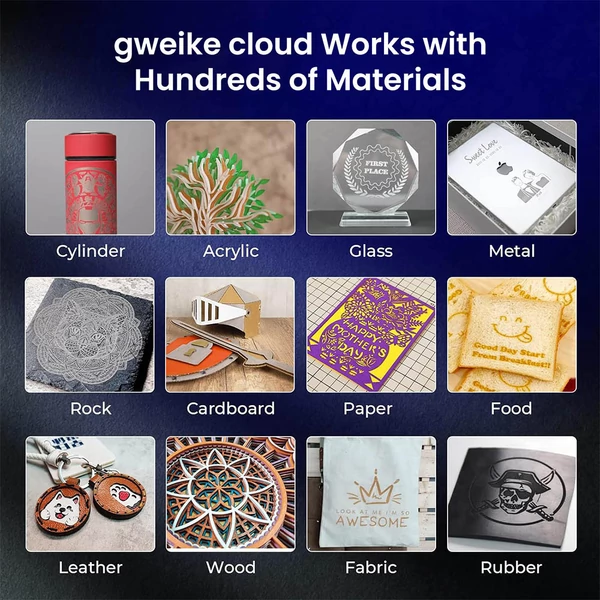 Gweike Cloud Pro 55W CO₂ lézergravírozó forgatóhengerrel, autofókusszal, 600 mm/s, 0,025 mm pontosság, 510×300 mm munkatér (fa/fém/akril/bőr)