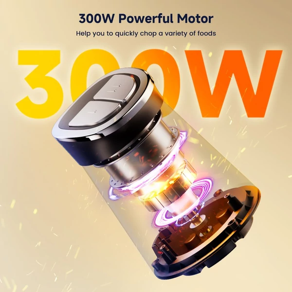BioloMix mini elektromos ételaprító, 300W erős motor, 3L dupla tál, LED időzítő, rozsdamentes acél & üveg, mosogatógéppel tisztítható, többfunkciós húsdaráló & pürésítő