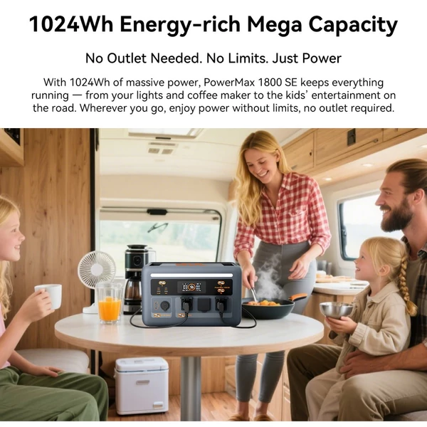 Blackview Oscal PowerMax 1800 SE power station, 1024Wh LiFePO₄ akku, 1800W/3600W, 10 kimenet, 800W napelem töltés, UPS, szinuszhullám – táborhoz, otthoni backup