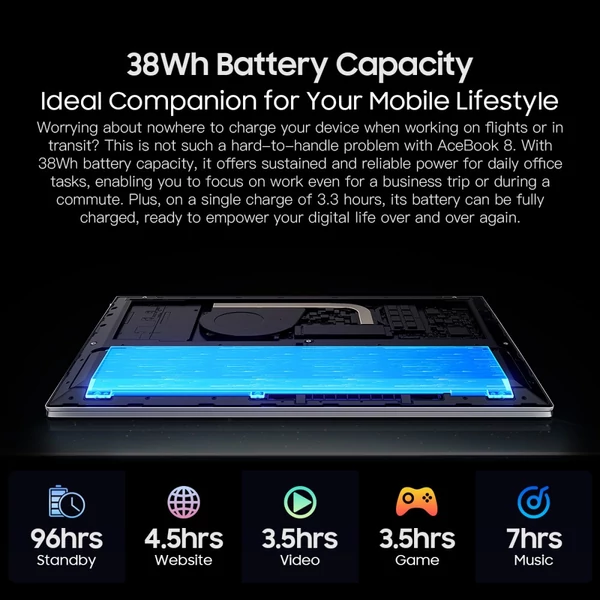 Blackview AceBook 8 laptop: 15.6" FHD IPS kijelző, Intel N150 3.6GHz, 16GB RAM + 512GB SSD, WiFi 6 + BT 5.0, USB-C HDMI, 38Wh akku