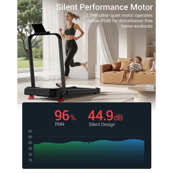 ROBORE U18F összecsukható futópad otthonra és irodába, 15% dőlésszög, 10,5 km/h, 2,5 LE motor, 3 szint, 136 kg, LED kijelző, halk működés