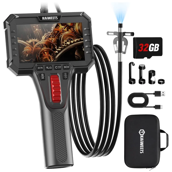 KAIWEETS KBA02 Artikulációs Endoszkóp Kamera: 6.5mm szonda, 210° forgatható fej, 1080P IPS kijelző, IP67 vízálló, 1.6m kábel
