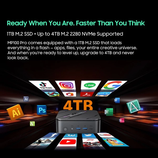 Blackview MP100 Pro Mini PC, Intel i9-12900HK, 16GB RAM, 512GB SSD, Triple 4K Display, WiFi 6, BT 5.2, 6xUSB 3.2, RJ45, Win 11 Pro