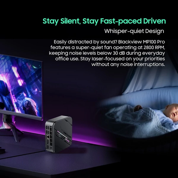 Blackview MP100 Pro Mini PC, Intel i9-12900HK, 16GB RAM, 512GB SSD, Triple 4K Display, WiFi 6, BT 5.2, 6xUSB 3.2, RJ45, Win 11 Pro