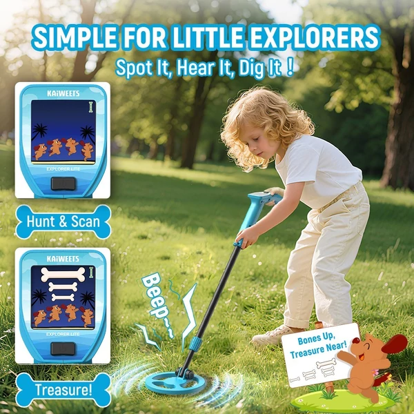 KAIWEETS EXPLORER LITE fémkereső gyerekeknek: könnyű, állítható szár, színes LCD kijelző, gyors összeszerelés, kincskereső készlet