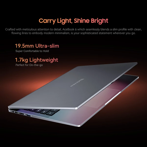 Blackview AceBook 6 laptop, 15,6" FHD IPS, Intel N150 (3.6GHz), 16GB RAM, 512GB SSD, USB 3.2, HDMI, Type-C, WiFi, BT - Szürke