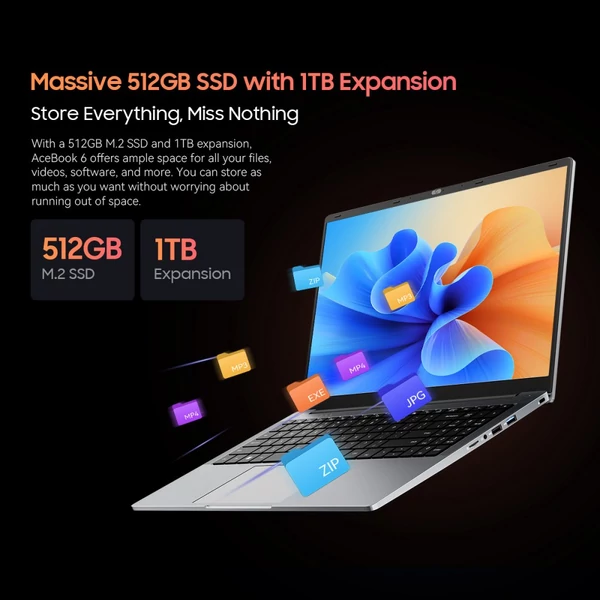 Blackview AceBook 6 laptop, 15,6" FHD IPS, Intel N150 (3.6GHz), 16GB RAM, 512GB SSD, USB 3.2, HDMI, Type-C, WiFi, BT - Szürke