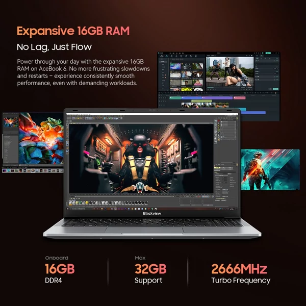 Blackview AceBook 6 laptop, 15,6" FHD IPS, Intel N150 (3.6GHz), 16GB RAM, 512GB SSD, USB 3.2, HDMI, Type-C, WiFi, BT - Szürke