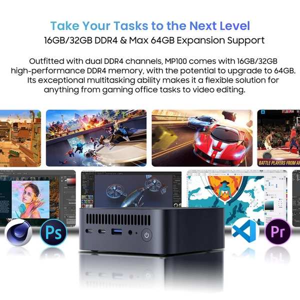 Blackview MP100 Mini PC – AMD Ryzen 7 7430U, 16GB RAM, 512GB SSD, WiFi 6, 4K Triple Display (DP+HDMI+Type-C), BT 5.2, USB 3.2