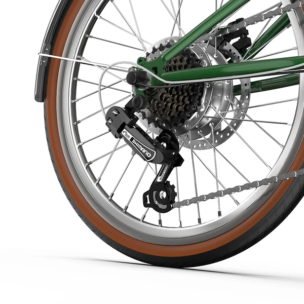 ONESPORT OT02 Pro összecsukható elektromos kerékpár, 250W, 36V 5.2Ah, 20", 25km/h, 25km hatótáv, Shimano 7 sebesség, tárcsafék - Zöld