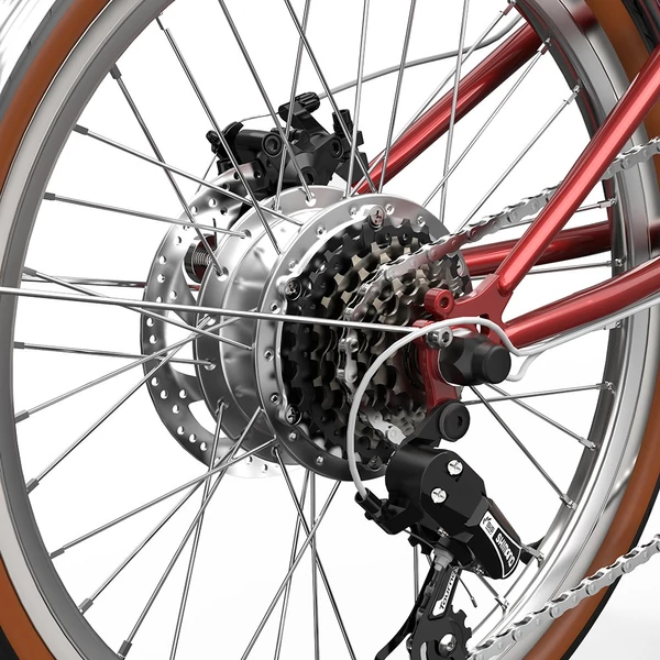 ONESPORT OT02 Pro összecsukható elektromos kerékpár, 250W, 36V 5.2Ah, 20", 25km/h, 25km hatótáv, Shimano 7 sebesség, tárcsafék - Piros