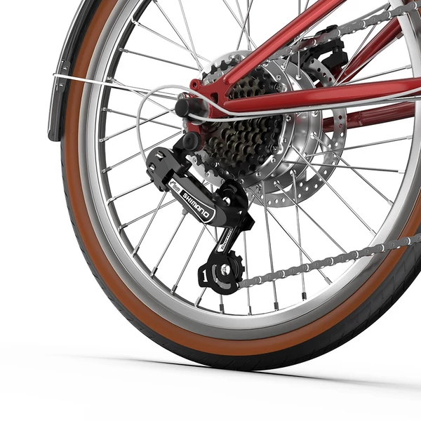 ONESPORT OT02 Pro összecsukható elektromos kerékpár, 250W, 36V 5.2Ah, 20", 25km/h, 25km hatótáv, Shimano 7 sebesség, tárcsafék - Piros