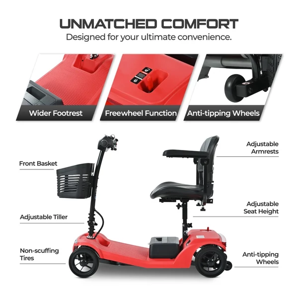 Sweetrich S2 elektromos moped: 250W motor, 15km hatótáv, 6km/h sebesség - Piros