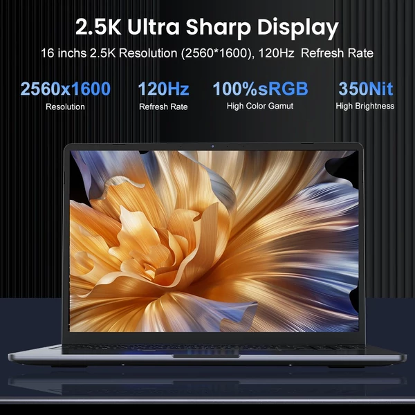 Ninkear N16 Pro laptop: 16" 2.5K 120Hz, Intel i7-12700H, 16GB RAM, 1TB SSD, WiFi 6, ujjlenyomat-olvasó, Windows 11