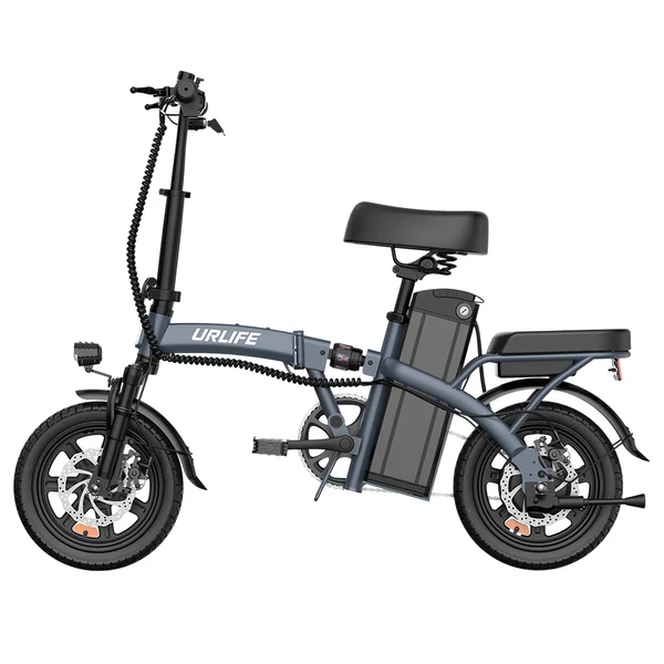 URLIFE F1L összecsukható elektromos kerékpár – 250W, 48V 7.5Ah, 14", 25km/h, 60km hatótáv, tárcsafék, kettős lengéscsillapító, LCD – Szürke