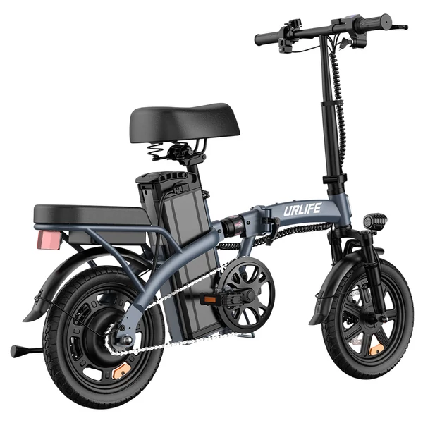 URLIFE F1L összecsukható elektromos kerékpár – 250W, 48V 7.5Ah, 14", 25km/h, 60km hatótáv, tárcsafék, kettős lengéscsillapító, LCD – Szürke