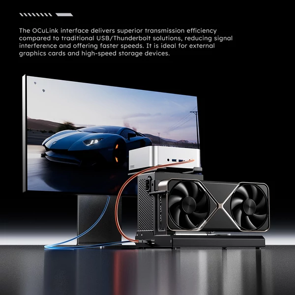 AOOSTAR EG02 eGPU dokkoló: Oculink (PCIe 4.0 x4) + 2x Thunderbolt 5, ATX/SFX tápegység támogatás