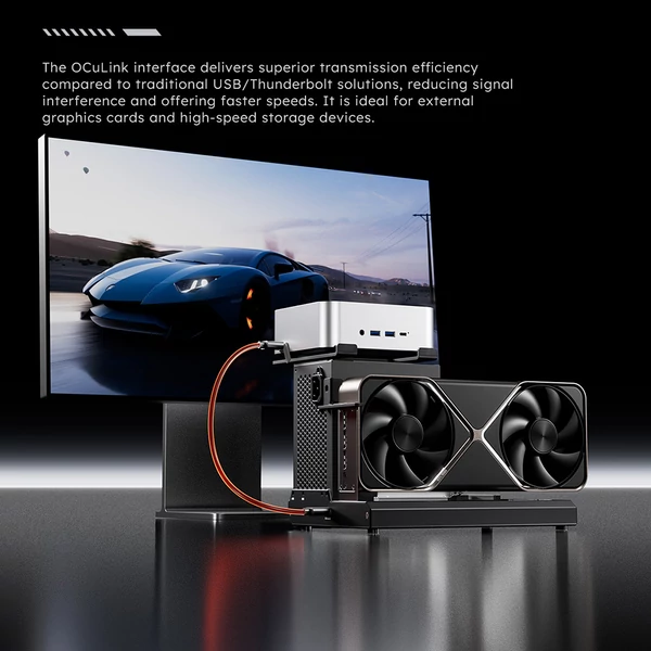 AOOSTAR EG01 eGPU dokkoló: Oculink (PCIe 4.0 x4) interfész, ATX/SFX tápegység támogatás