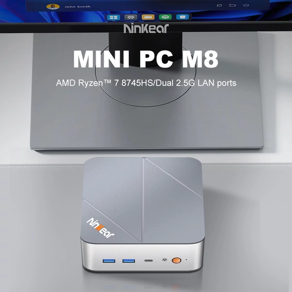 Ninkear M8 Mini PC, AMD Ryzen 7 8745HS (4.9GHz), 16GB DDR5, 1TB SSD, 8K Triple Display, WiFi 6, 2x2.5G LAN, Windows 11