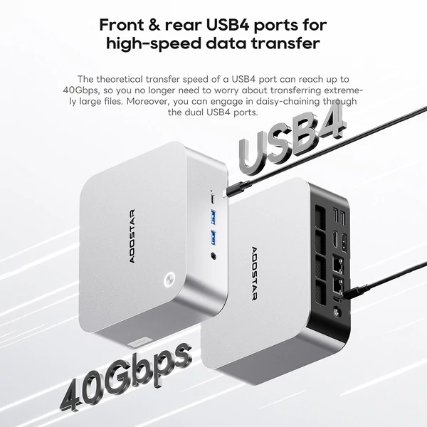 Aoostar Maco mini PC, AMD Ryzen 7 Pro 6850H, 24GB RAM, 1TB SSD, USB4, Oculink, wifi 6, 2x2,5G LAN, ujjlenyomat-olvasó