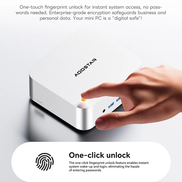 Aoostar Maco mini PC, AMD Ryzen 7 Pro 6850H, 24GB RAM, 1TB SSD, USB4, Oculink, wifi 6, 2x2,5G LAN, ujjlenyomat-olvasó