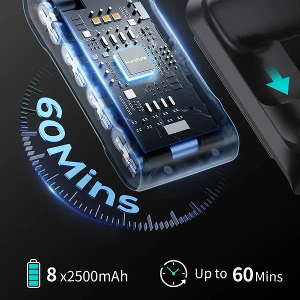 Honiture X7 vezeték nélküli porszívó: 45kPa szívóerő, 60 perc üzemidő, 1,5L tartály, LED érintőkijelző, 7 rétegű HEPA szűrő, halk működés