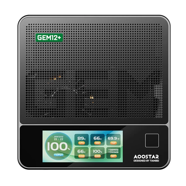 AOOSTAR GEM12 Pro Mini PC Barebone - AMD Ryzen 7 Pro 8845HS, kijelző, ujjlenyomat-olvasó, 4K négyszeres kijelző, Oculink, WiFi 6, 2.5G LAN