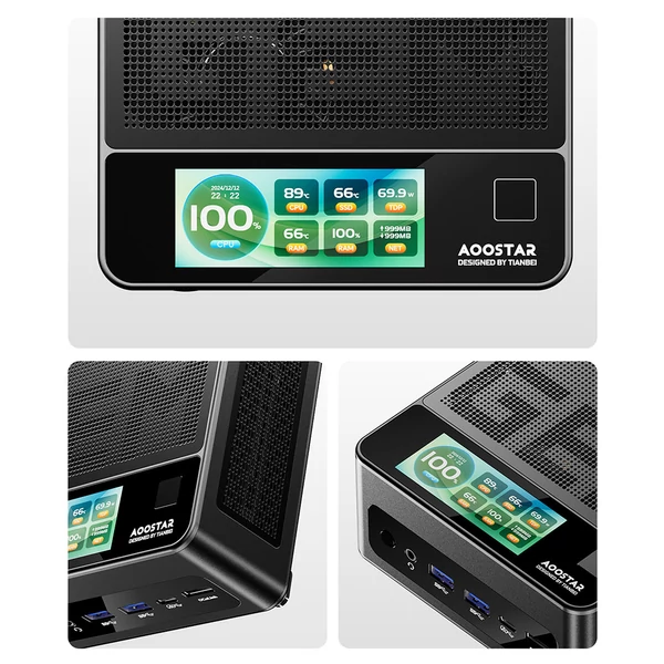 AOOSTAR GEM12 Pro Mini PC Barebone - AMD Ryzen 7 Pro 8845HS, kijelző, ujjlenyomat-olvasó, 4K négyszeres kijelző, Oculink, WiFi 6, 2.5G LAN