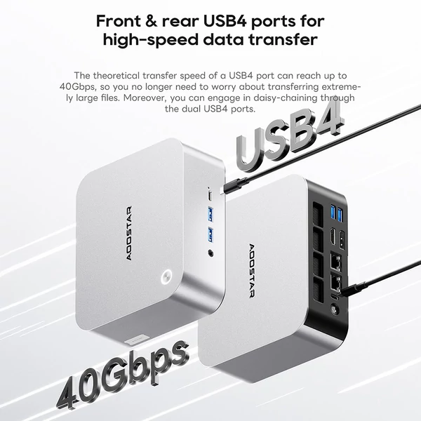 AOOSTAR MACO Mini PC Barebone - Ryzen 7 Pro 8845HS, 5.1GHz, 2xUSB4, Oculink, 2x2.5G LAN, WiFi6, 4 monitor támogatás, ujjlenyomat-olvasó, RAM és SSD nélkül