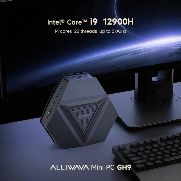 Alliwava GH9 mini PC – Intel Core i9-12900HK, 16GB RAM, 1TB SSD, 8K DP, 2x 2.5G LAN, WiFi 6, Win 11 Pro, erőteljes gamer és irodai számítógép