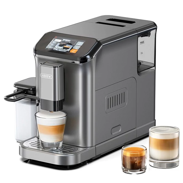 HiBREW H16 automata eszpresszógép darálóval, 20 bar nyomással, 4.3" érintőkijelzővel és 1.5L kivehető tejtartállyal